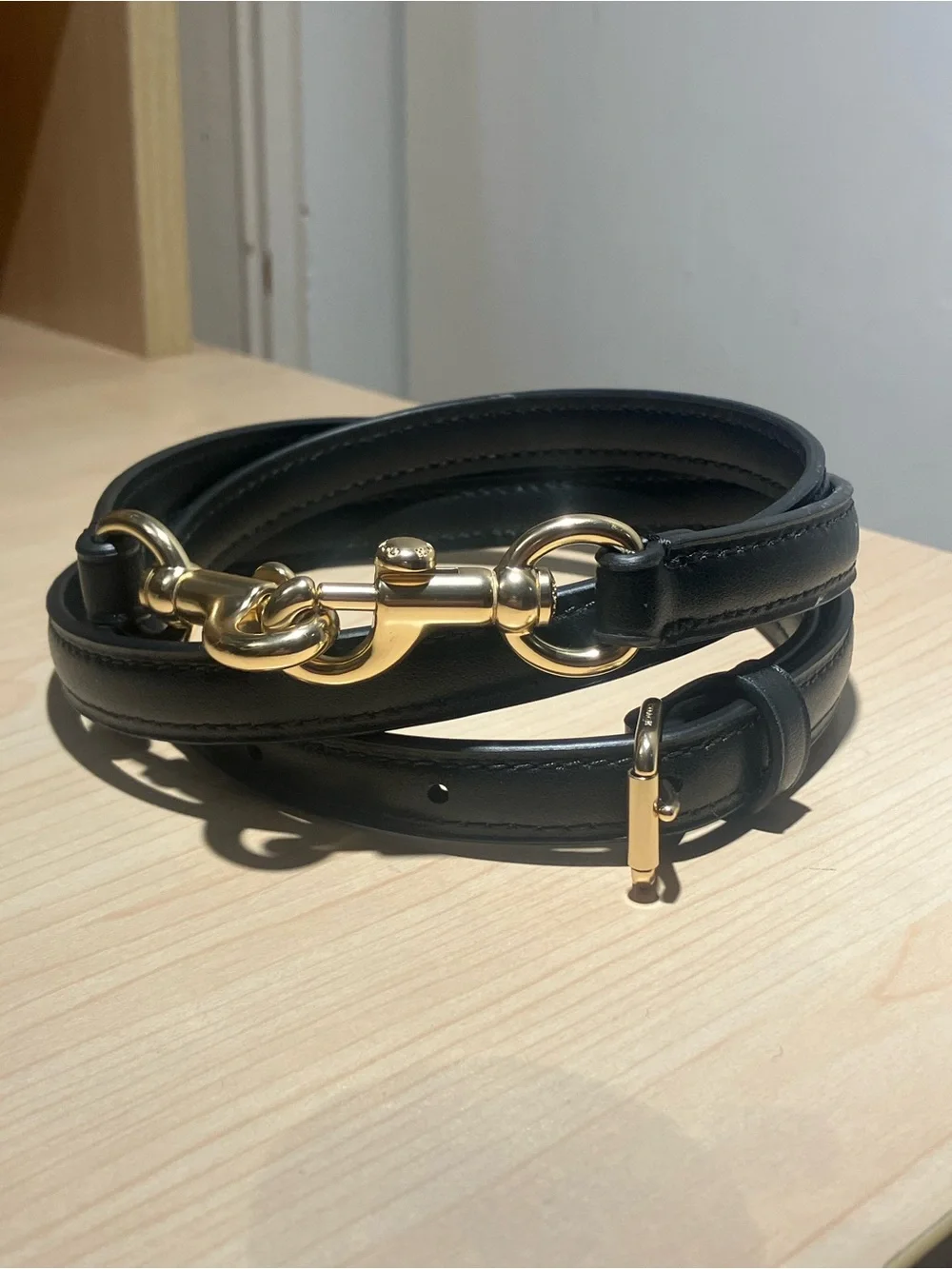 Coach Black Leather Crossbody Strap with Gold-Tone Horsebit Accent